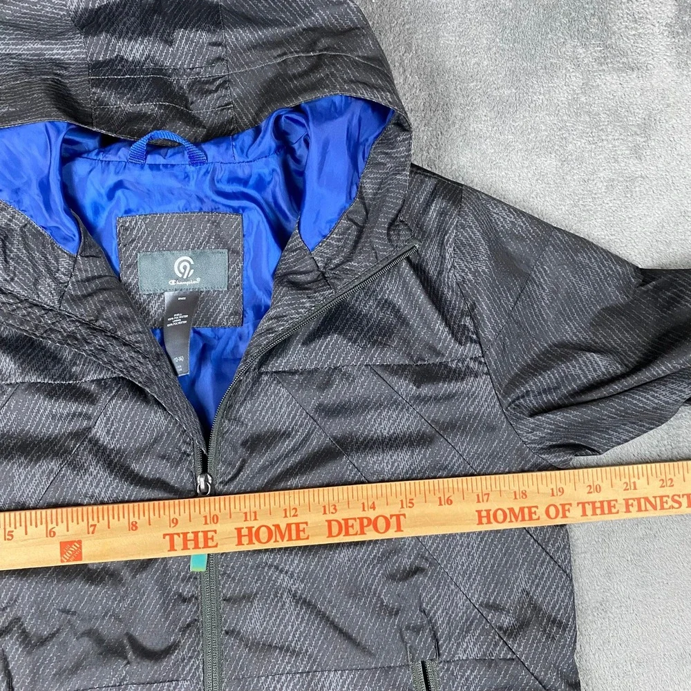 Champion Kids L (12-14) Windbreaker Jacket Black Patterned‎ Hooded Full Zip